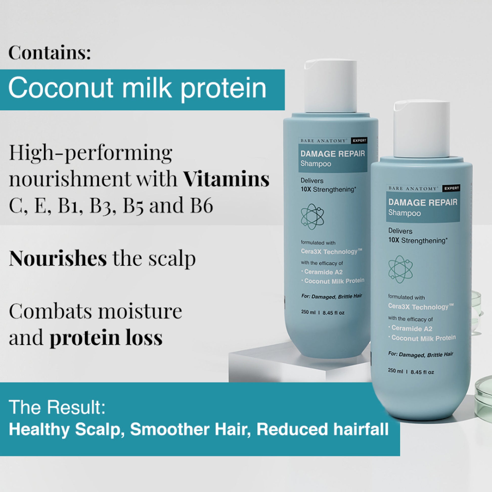 Bare Anatomy Damage Repair Shampoo for Damaged, Dry & Frizzy Hair Paraben & Sulphate Free Shampoo