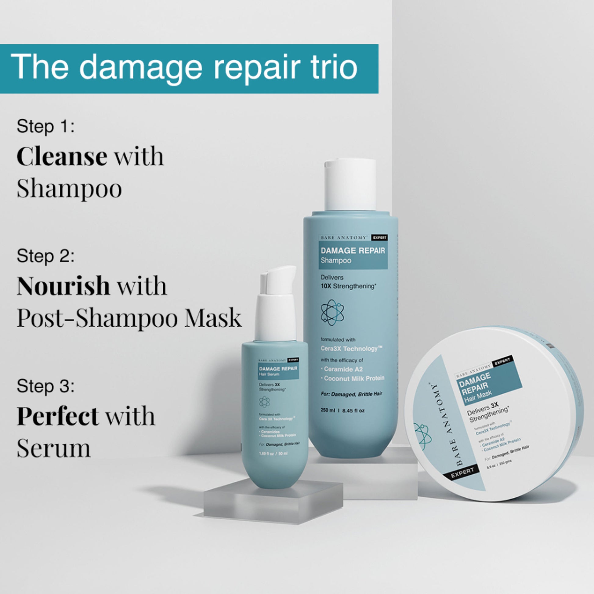 Bare Anatomy Damage Repair Shampoo for Damaged, Dry & Frizzy Hair Paraben & Sulphate Free Shampoo