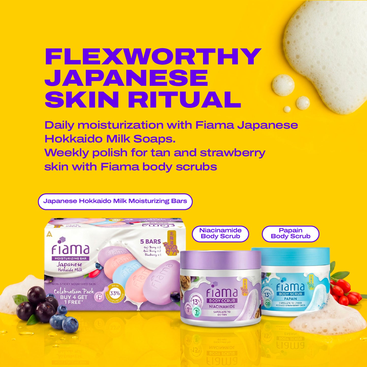 Fiama Skin Barrier Strengthening Moisturizing Soap Bar Japanese Hokkaido Milk, Combo Pack