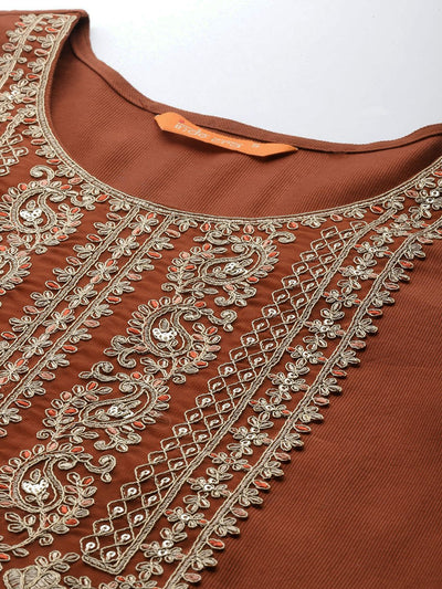 Indyancart IE Ethnic Motifs Embroidered Sequinned Liva Kurta With Trousers & Dupatta