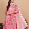 Dhiyona VA Women'sPink Floral Printed Pure Cotton Kurta with Trousers & With Dupatta