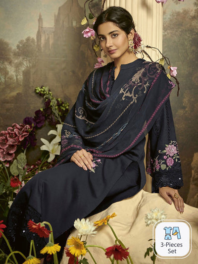 Indyancart IE Floral Embroidered Regular Thread Work Kurta with Trousers & Dupatta