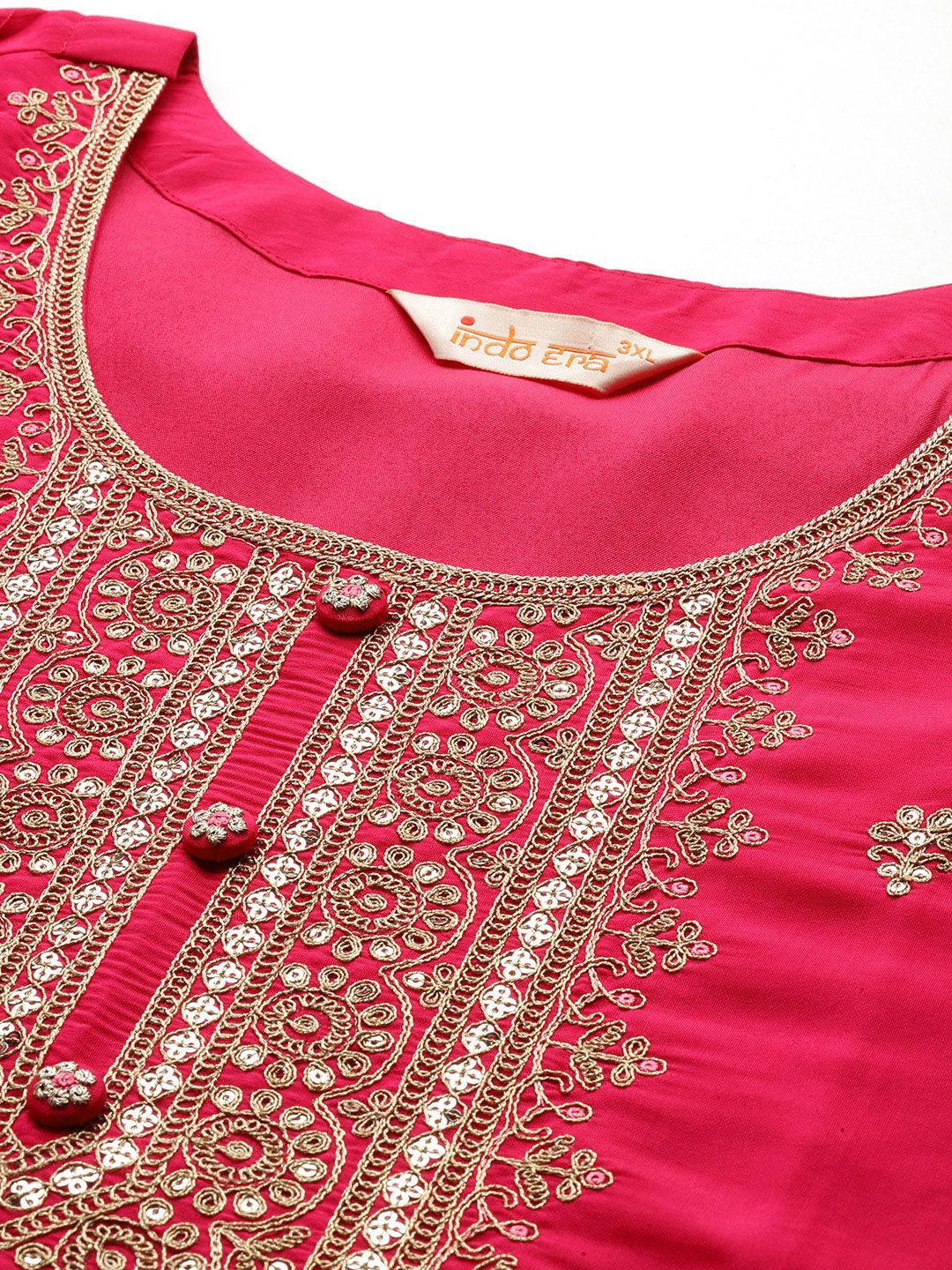 Indyancart Women's Plus Size Ethnic Motifs Embroidered Sequinned Kurta with Trousers & With Dupatta