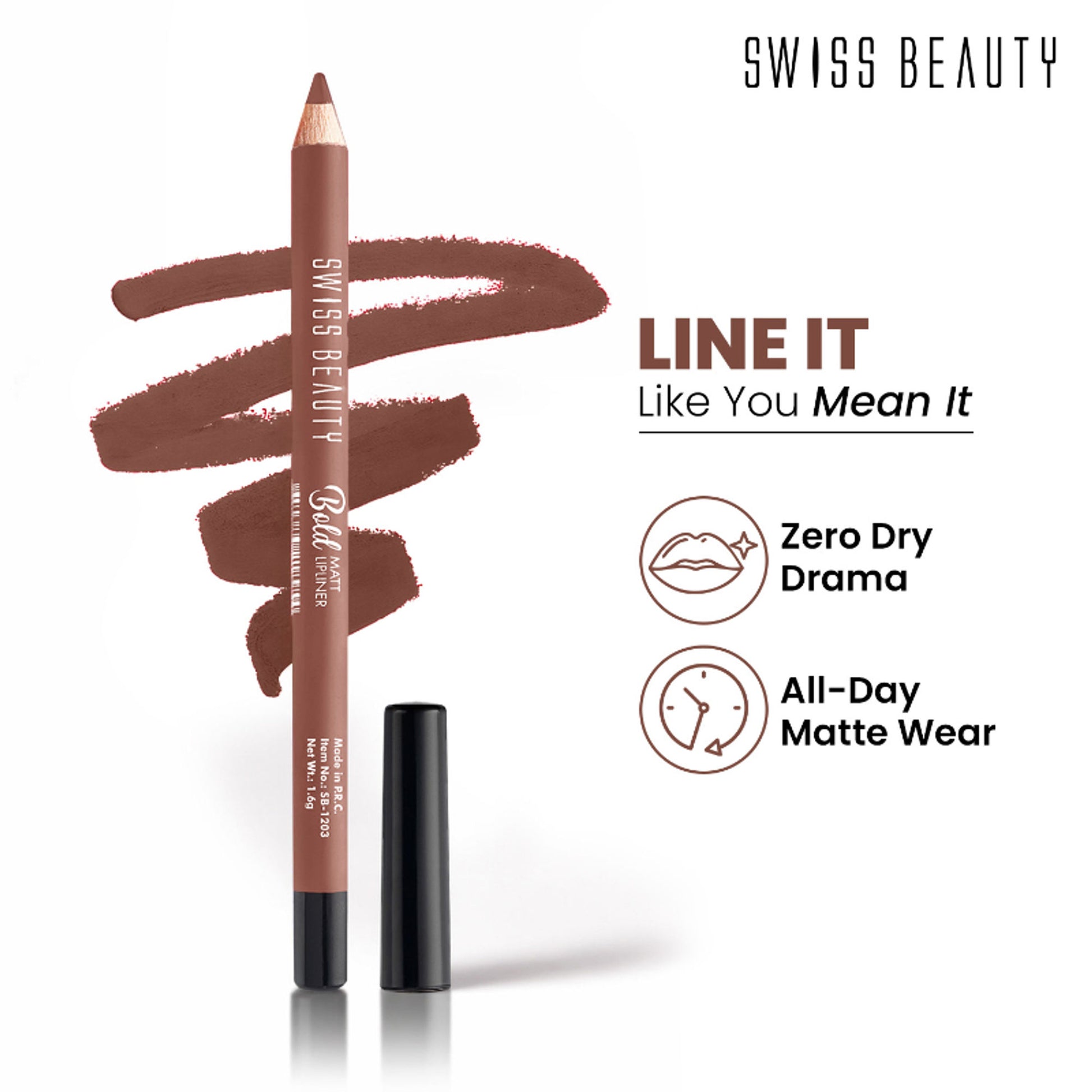 Swiss Beauty Bold Matt Lip Liner Pencil, Long-lasting , Matte Finish , Non-Drying - 3 Choco Nude