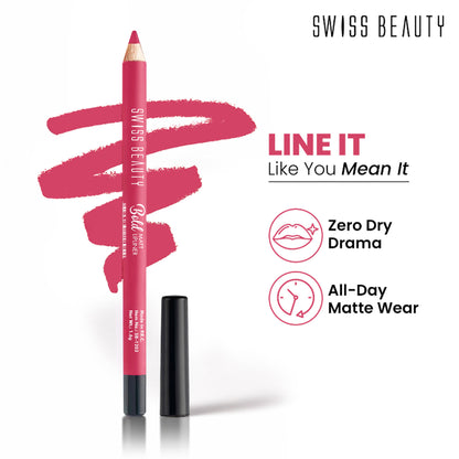 Swiss Beauty Bold Matt Lip Liner Pencil, Long-lasting , Matte Finish , Non-Drying - 10 Pink Crush