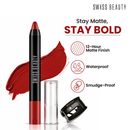 Swiss Beauty Matte Long Lasting Stay Maxx Lip Crayon Lipstick Matte Finish - Smoke Red