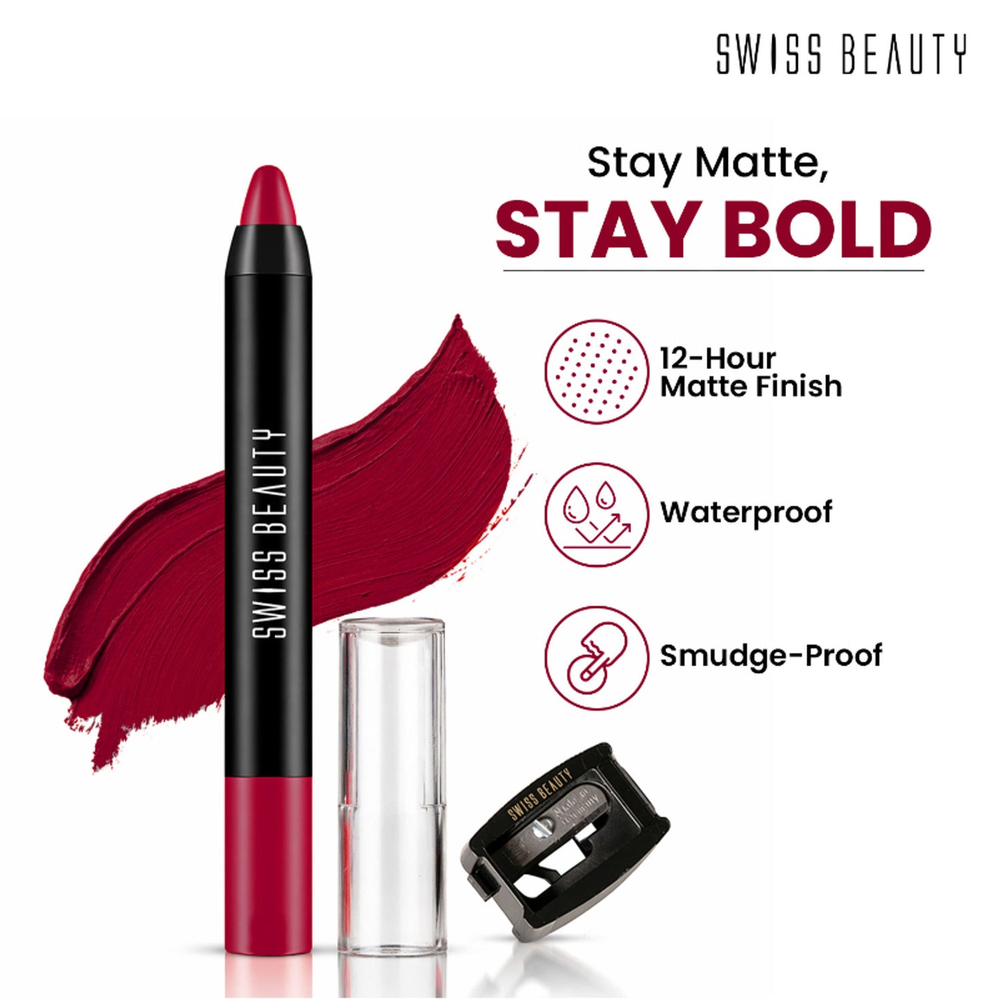 Swiss Beauty Matte Long Lasting Stay Maxx Lip Crayon Lipstick Matte Finish - Bloodshot Maroon
