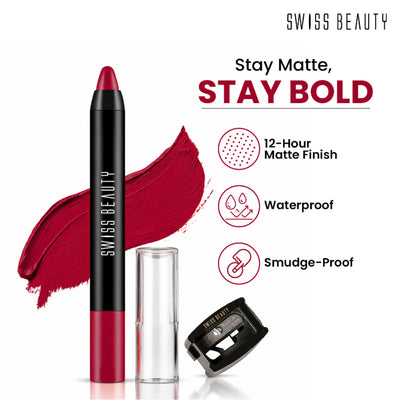 Swiss Beauty Matte Long Lasting Stay Maxx Lip Crayon Lipstick Matte Finish - Pink Rose