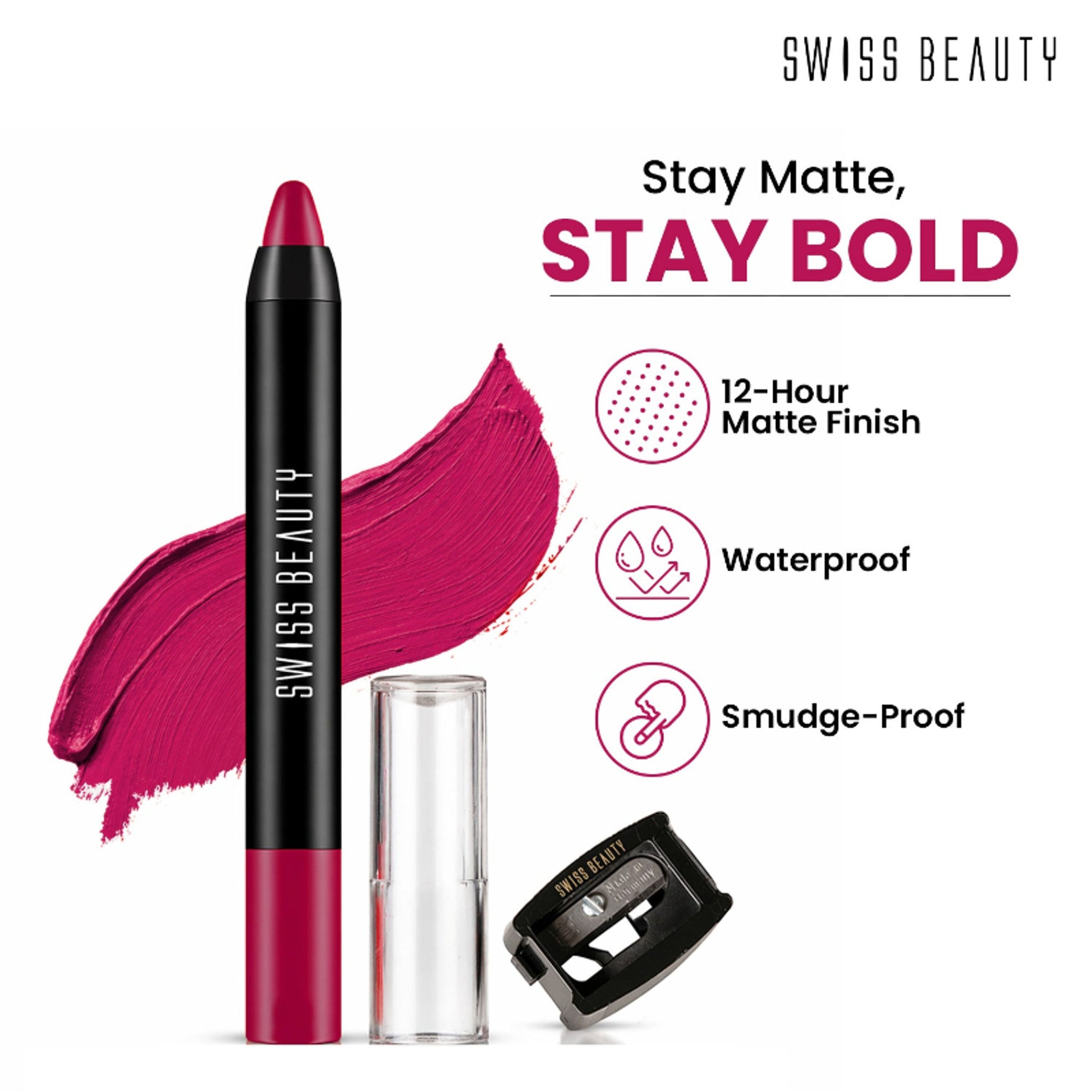 Swiss Beauty Matte Long Lasting Stay Maxx Lip Crayon Lipstick Matte Finish - Plum Pick