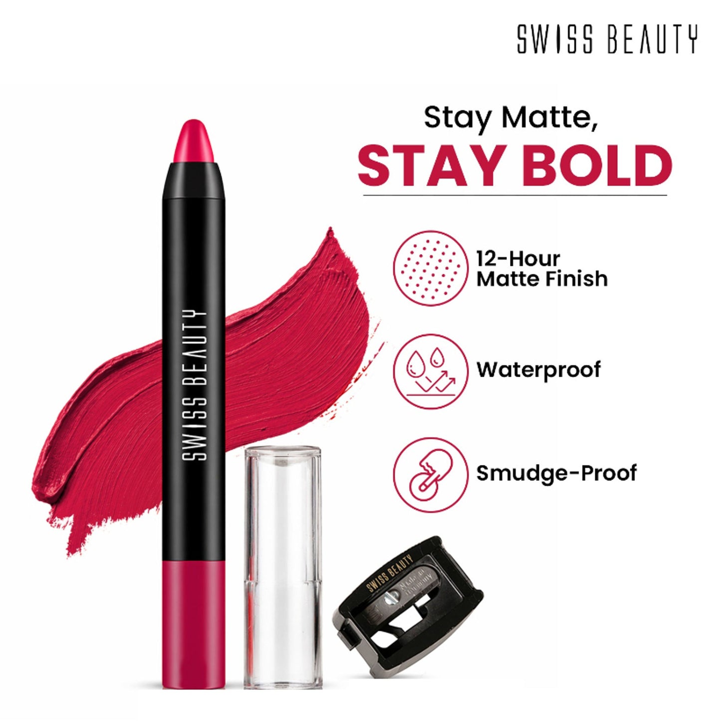 Swiss Beauty Matte Long Lasting Stay Maxx Lip Crayon Lipstick Matte Finish - Fuchsia Pink