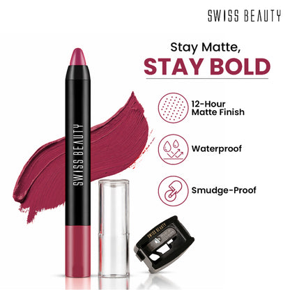 Swiss Beauty Matte Long Lasting Stay Maxx Lip Crayon Lipstick Matte Finish - Plum House