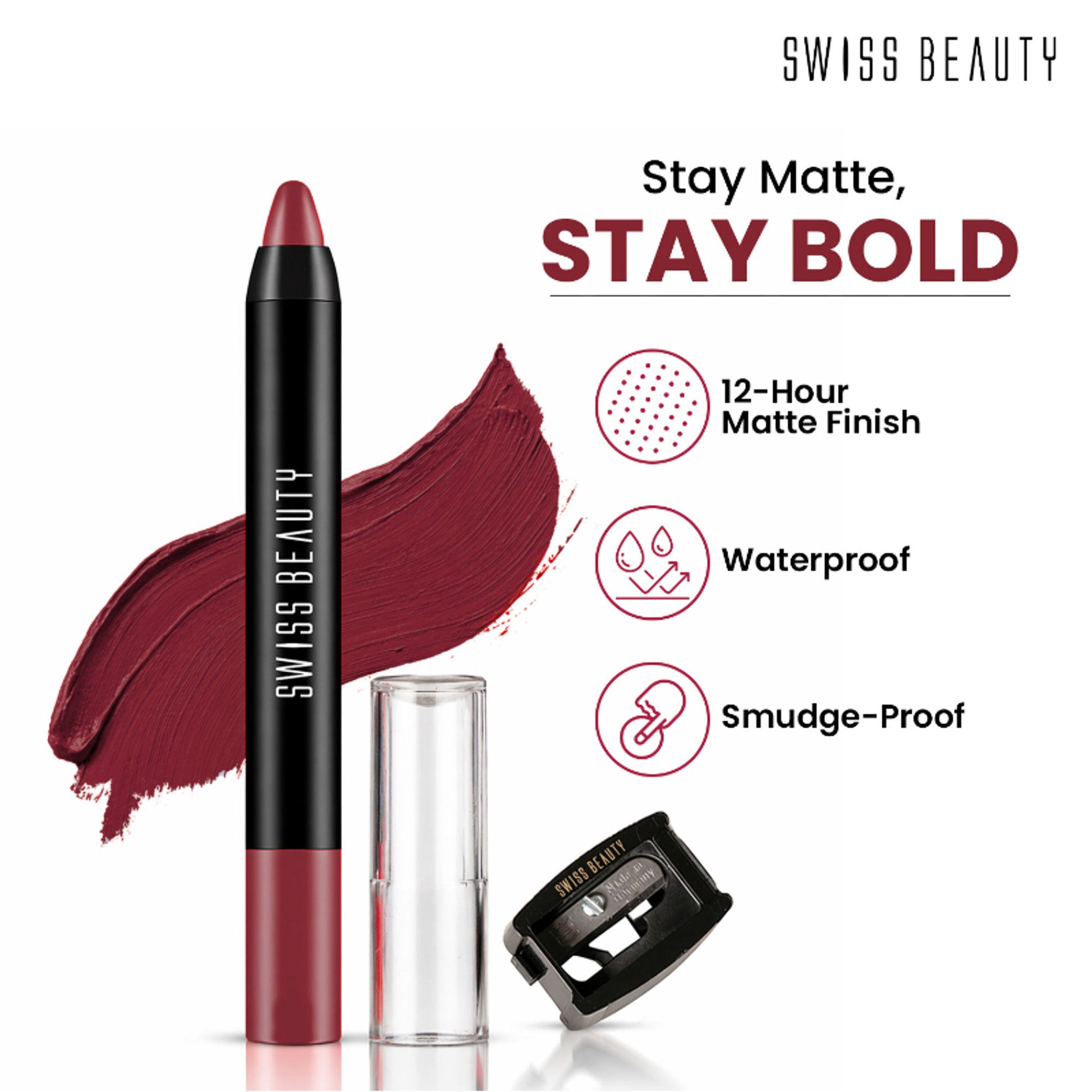 Swiss Beauty Matte Long Lasting Stay Maxx Lip Crayon Lipstick Matte Finish - Dynamite Berry