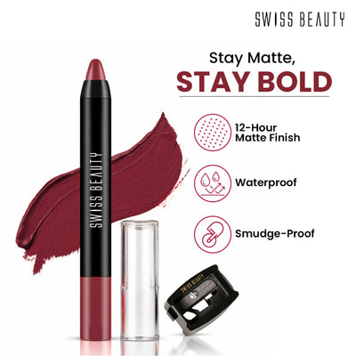 Swiss Beauty Matte Long Lasting Stay Maxx Lip Crayon Lipstick Matte Finish - Dynamite Berry