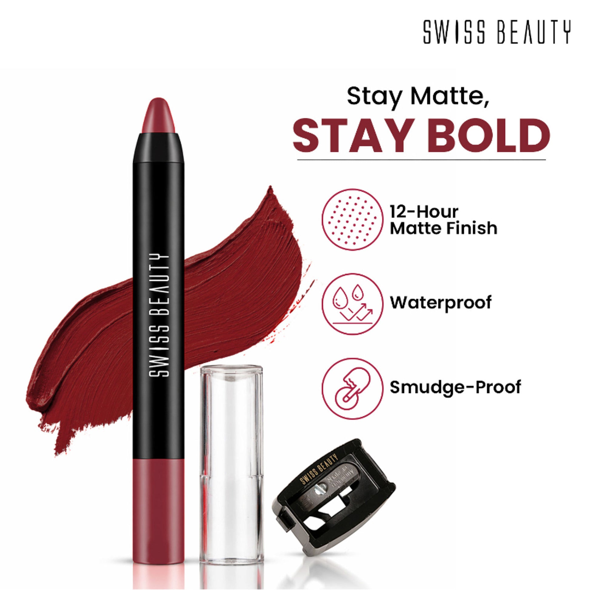 Swiss Beauty Matte Long Lasting Stay Maxx Lip Crayon Lipstick Matte Finish - Ash Red