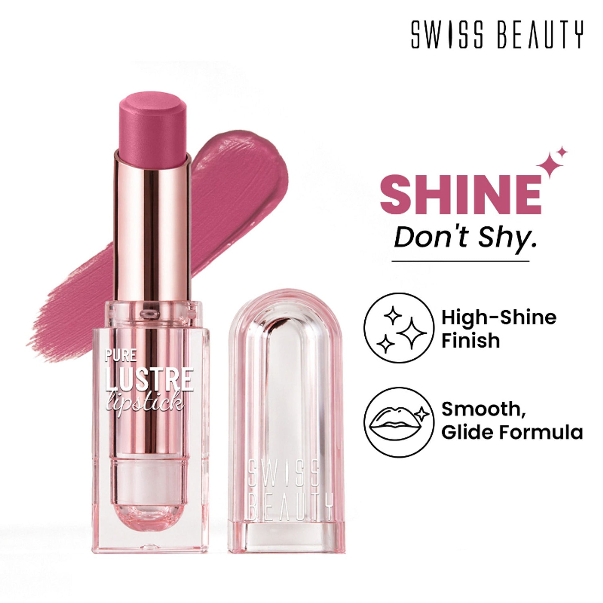 Swiss Beauty High Shine Finish Smooth Glide Pure Lustre Lipstick - 2 My Rose