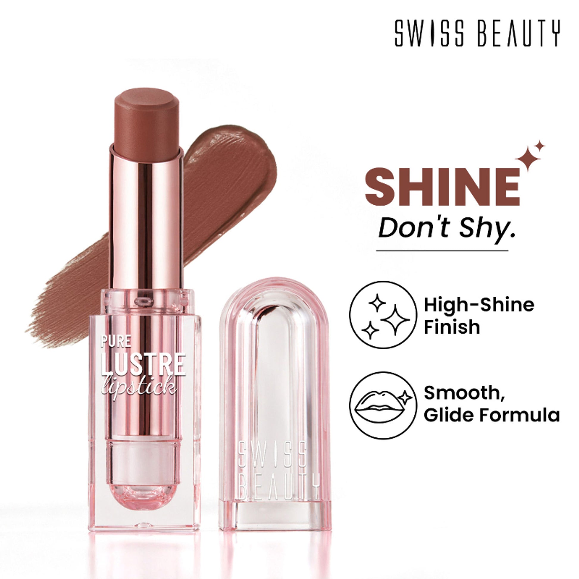 Swiss Beauty High Shine Finish Smooth Glide Pure Lustre Lipstick - 4 It's Bare