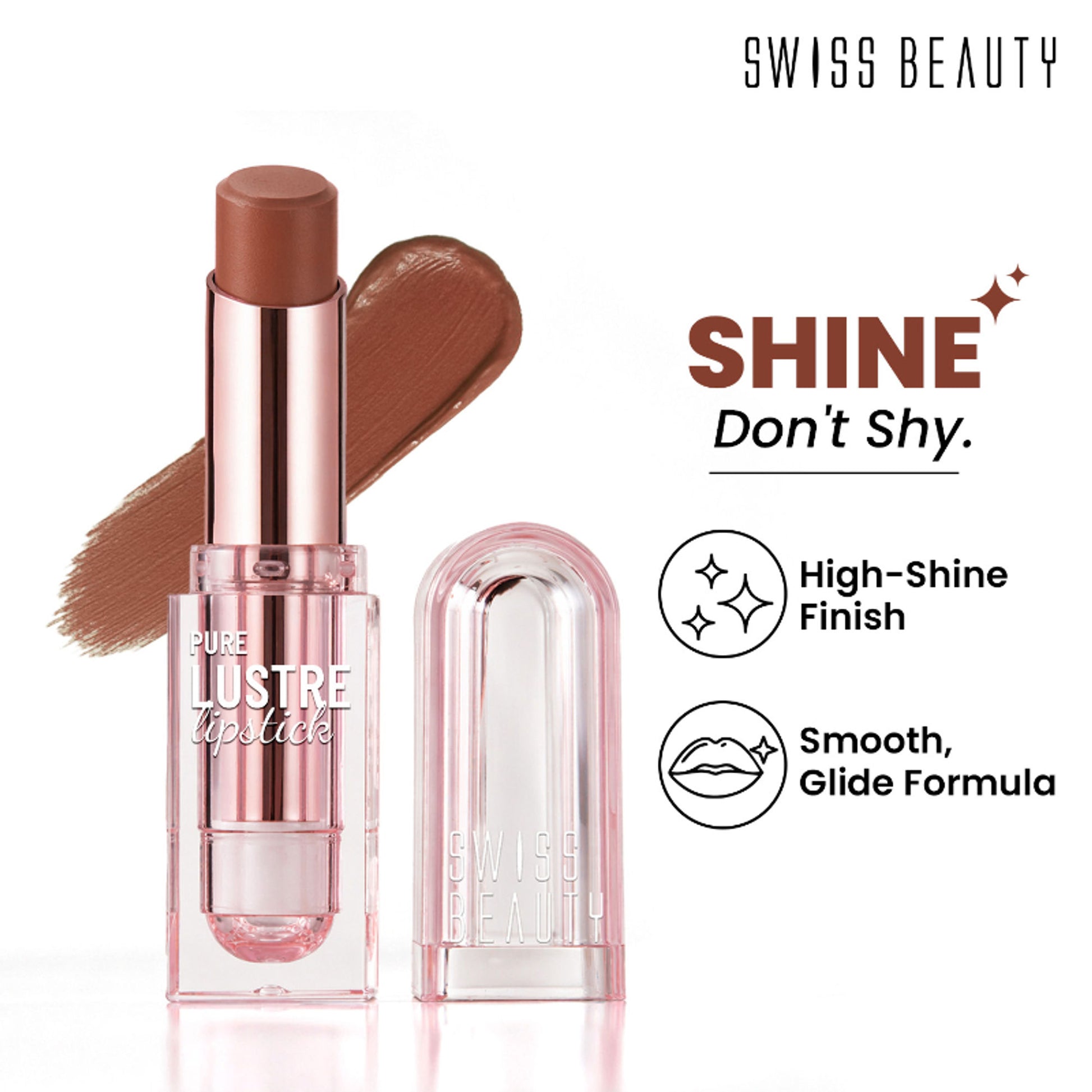 Swiss Beauty High Shine Finish Smooth Glide Pure Lustre Lipstick - 7 Twisted Caramel