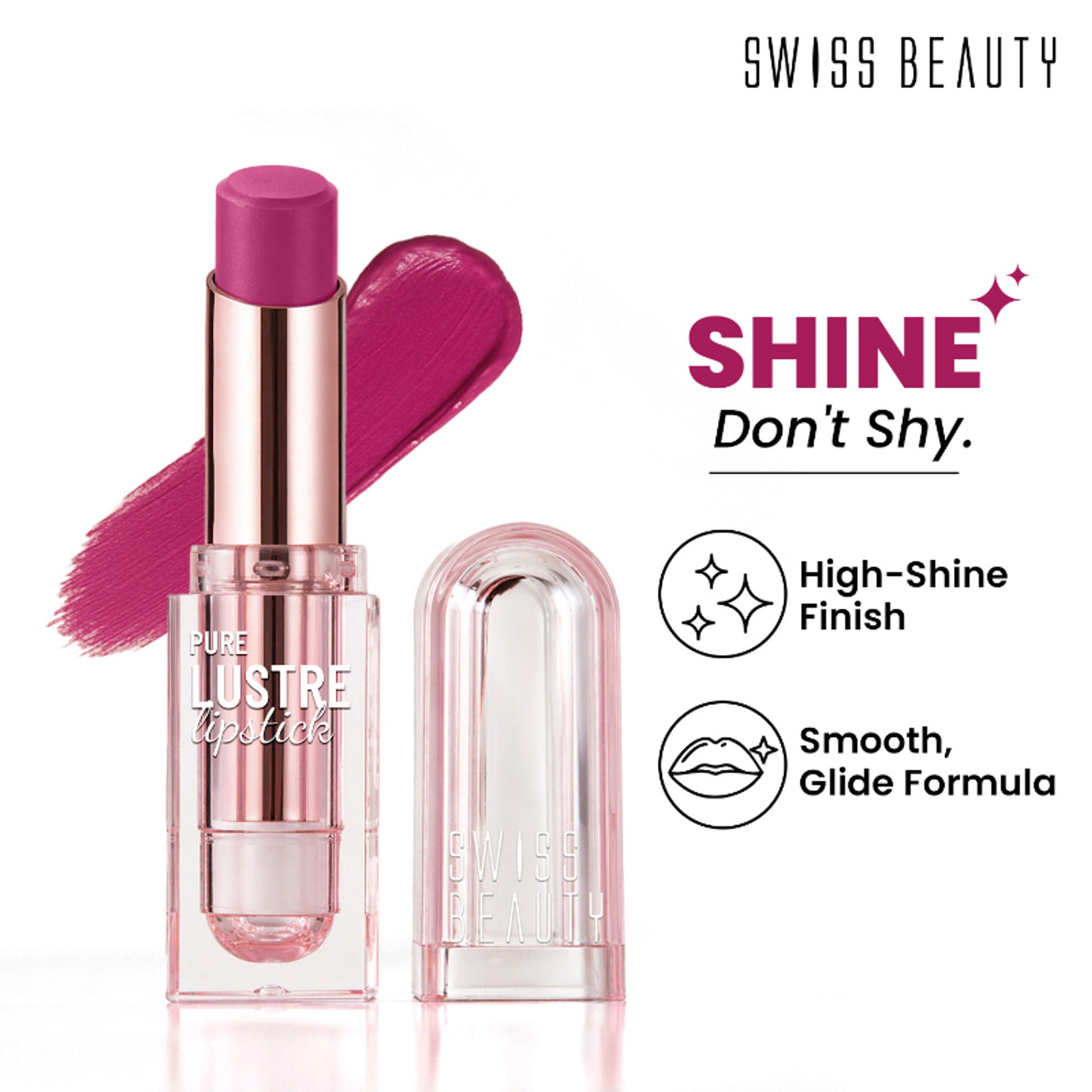Swiss Beauty High Shine Finish Smooth Glide Pure Lustre Lipstick - 9 Cheeky Pink