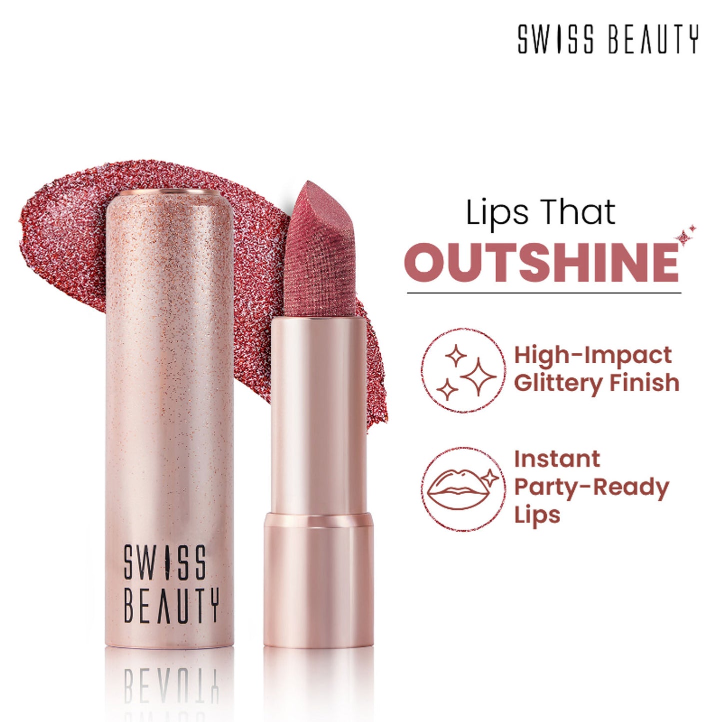 Swiss Beauty More Than Glitter Lipstick - 2 Glitz Pink
