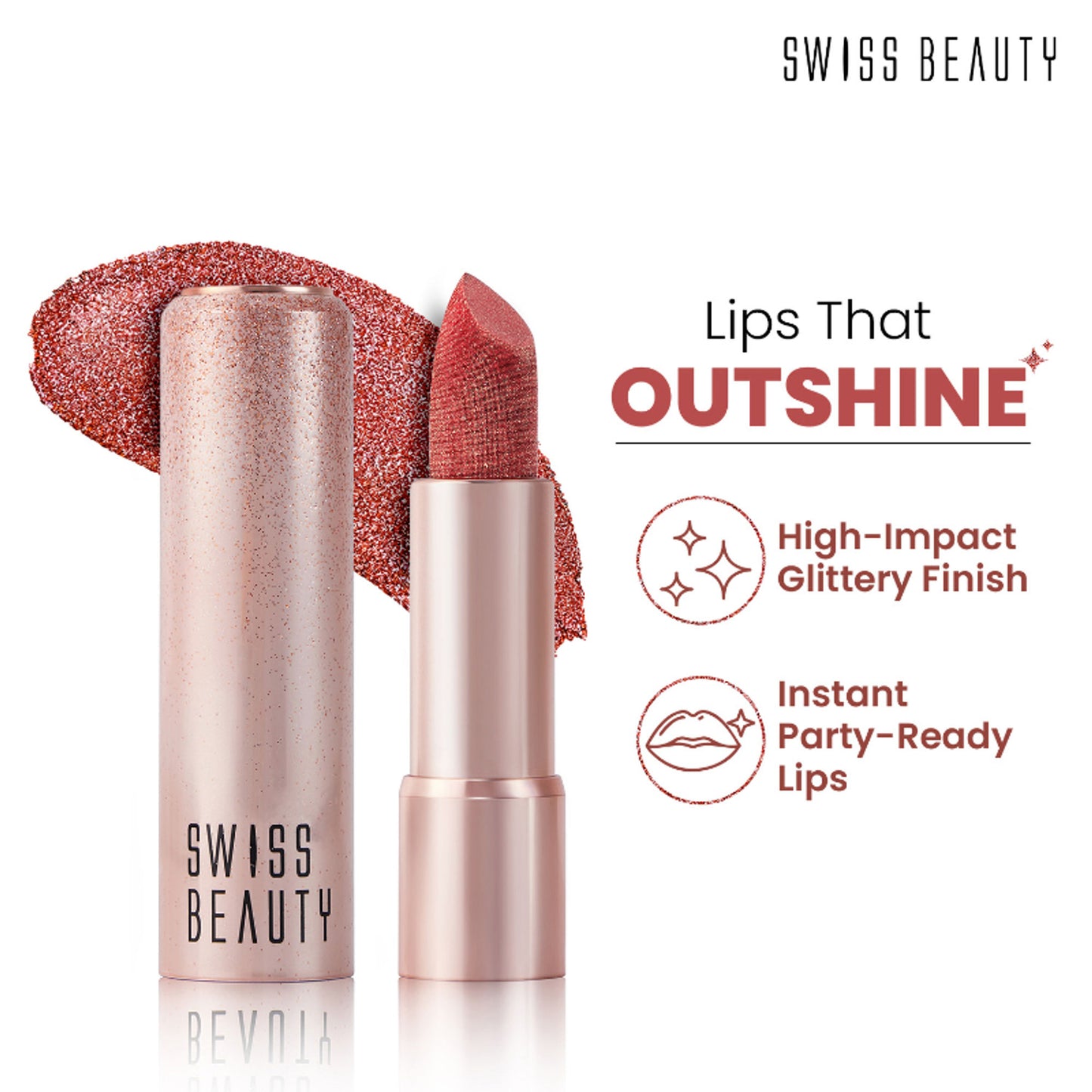 Swiss Beauty More Than Glitter Lipstick - 3 Glimmer Coral