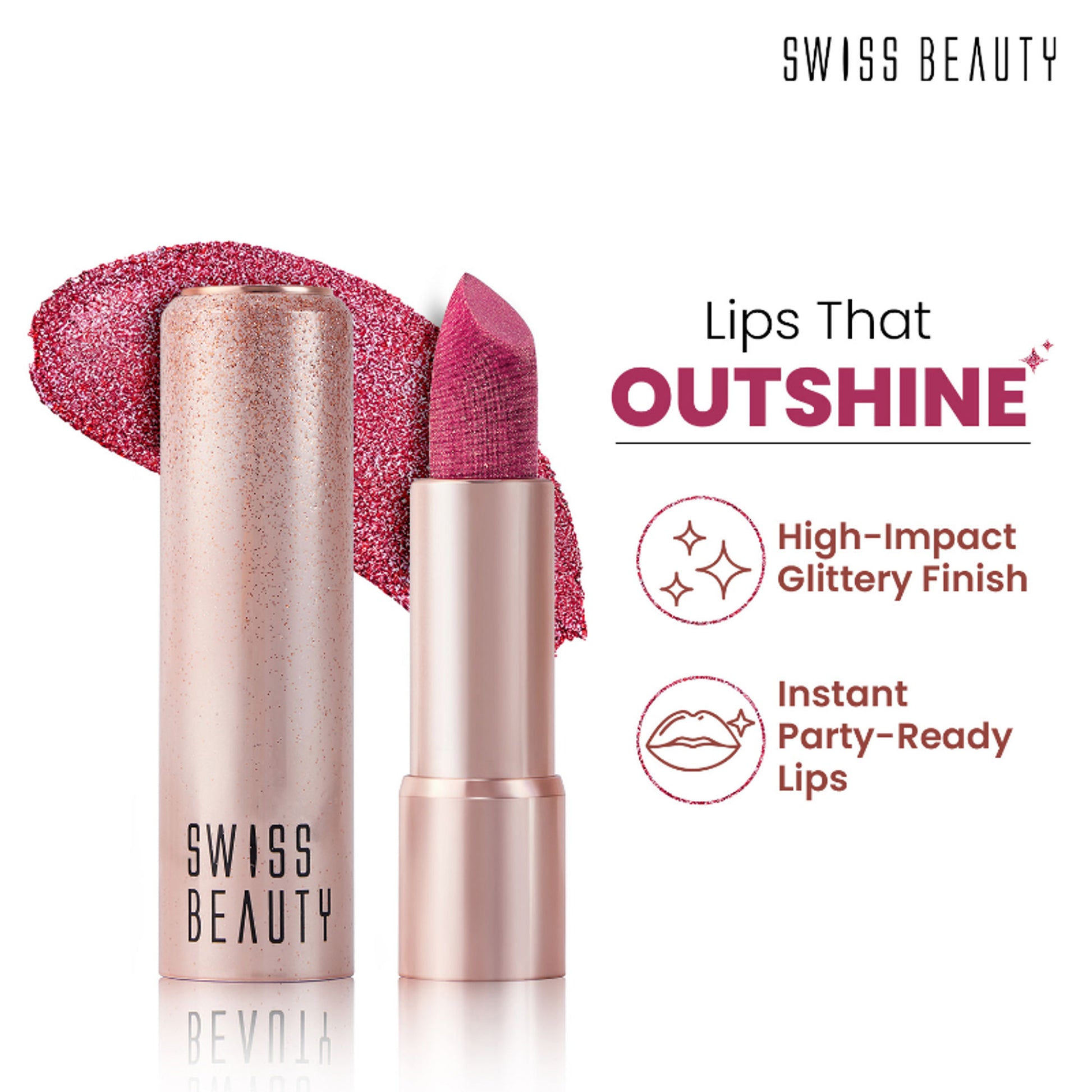 Swiss Beauty More Than Glitter Lipstick - 4 Glitter Rose