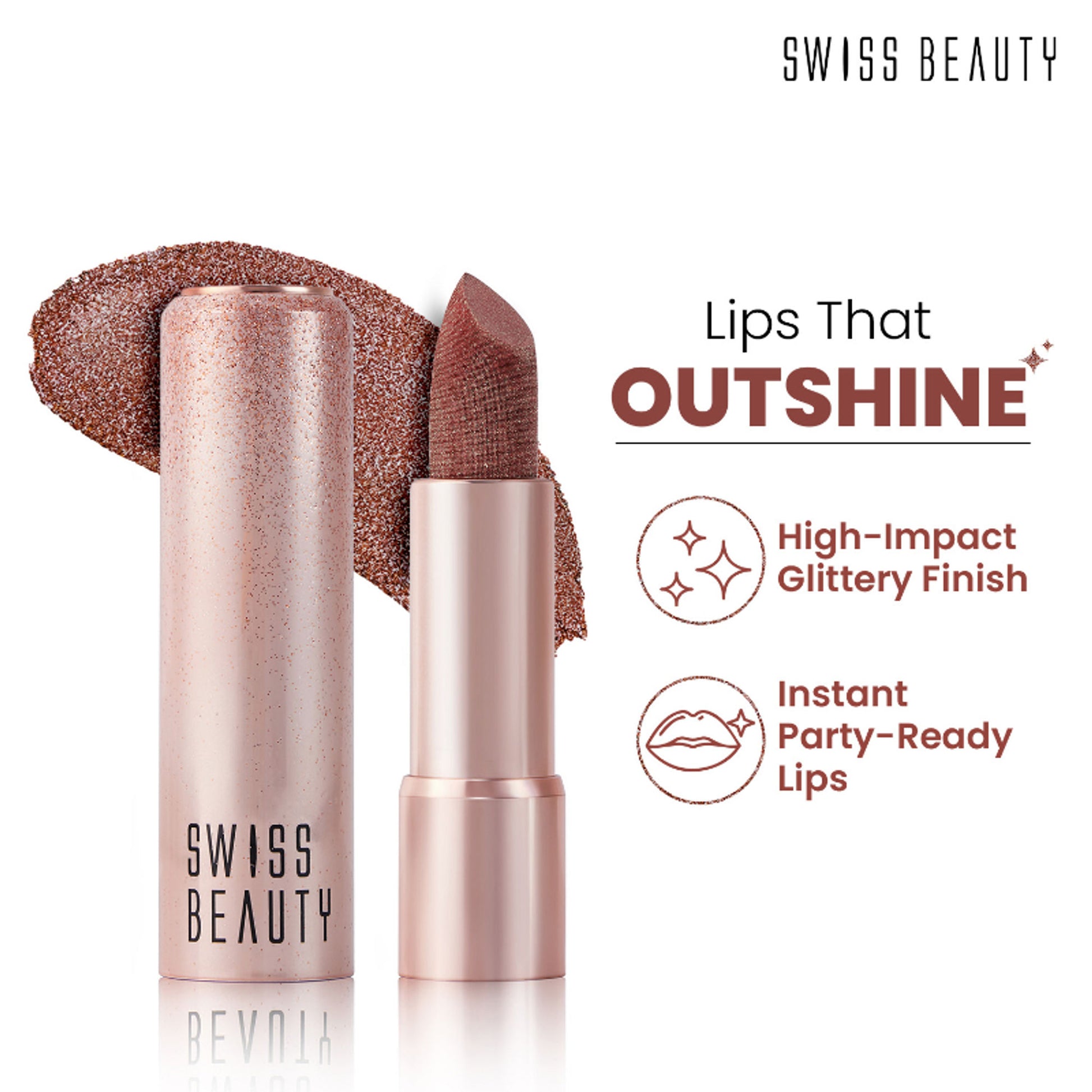 Swiss Beauty More Than Glitter Lipstick - 6 Twinkle Copper