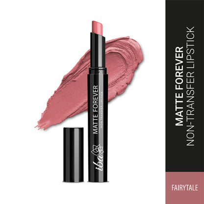 Iba Matte Forever Non-Transfer Lipstick in shade 01 Fairytale, featuring a smooth, matte finish in a creamy lipstick bullet.