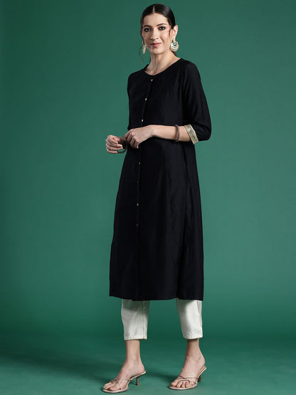Indyancart IE Women Solid Liva A-Line Kurta