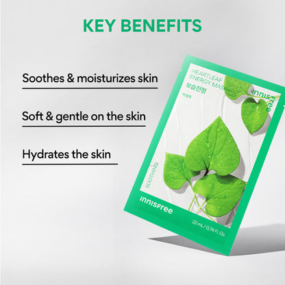 Innisfree Soothing Energy Sheet Mask Heartleaf - Calms Sensitive Skin - Heartleaf