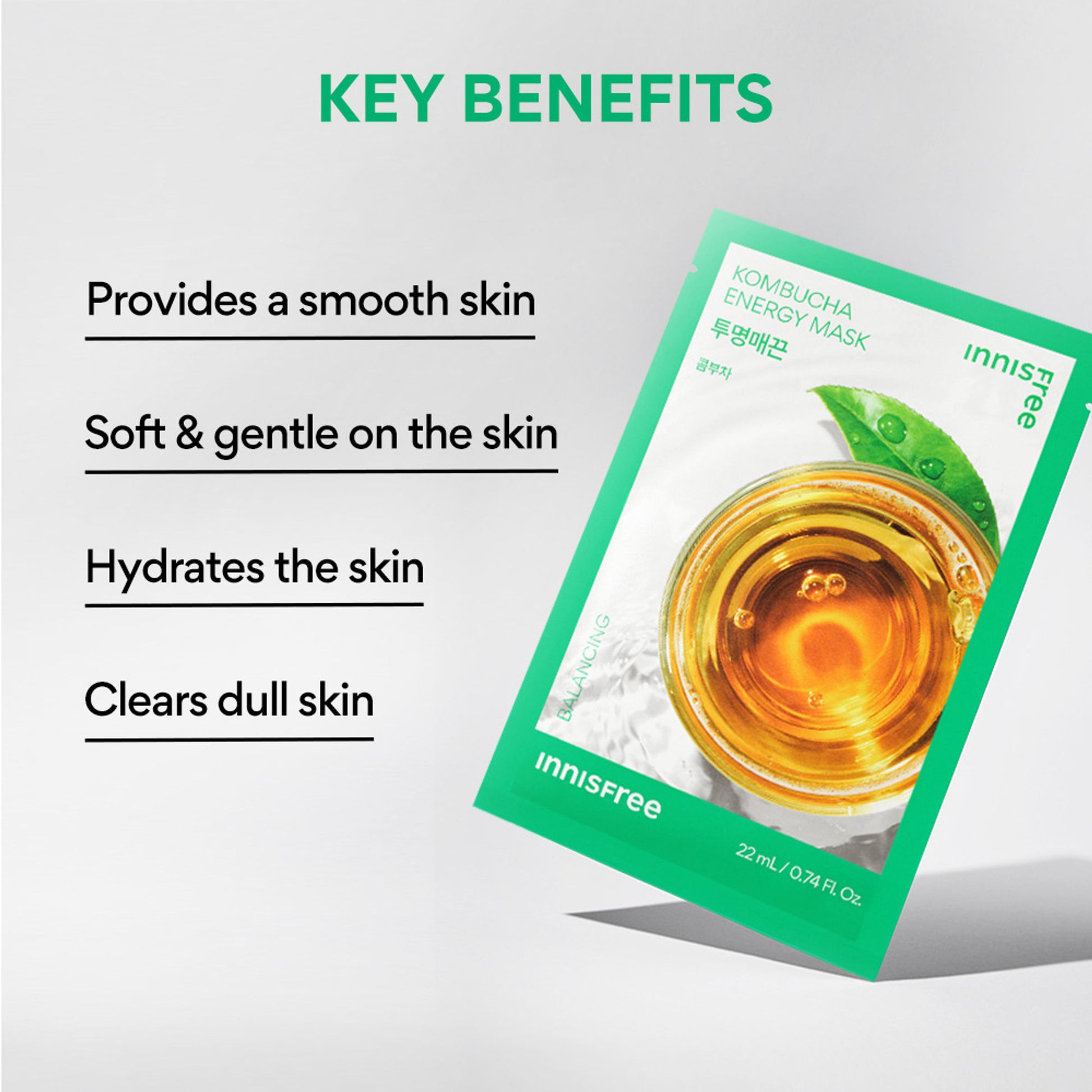 Innisfree Soothing Energy Sheet Mask Heartleaf - Calms Sensitive Skin - Kombucha
