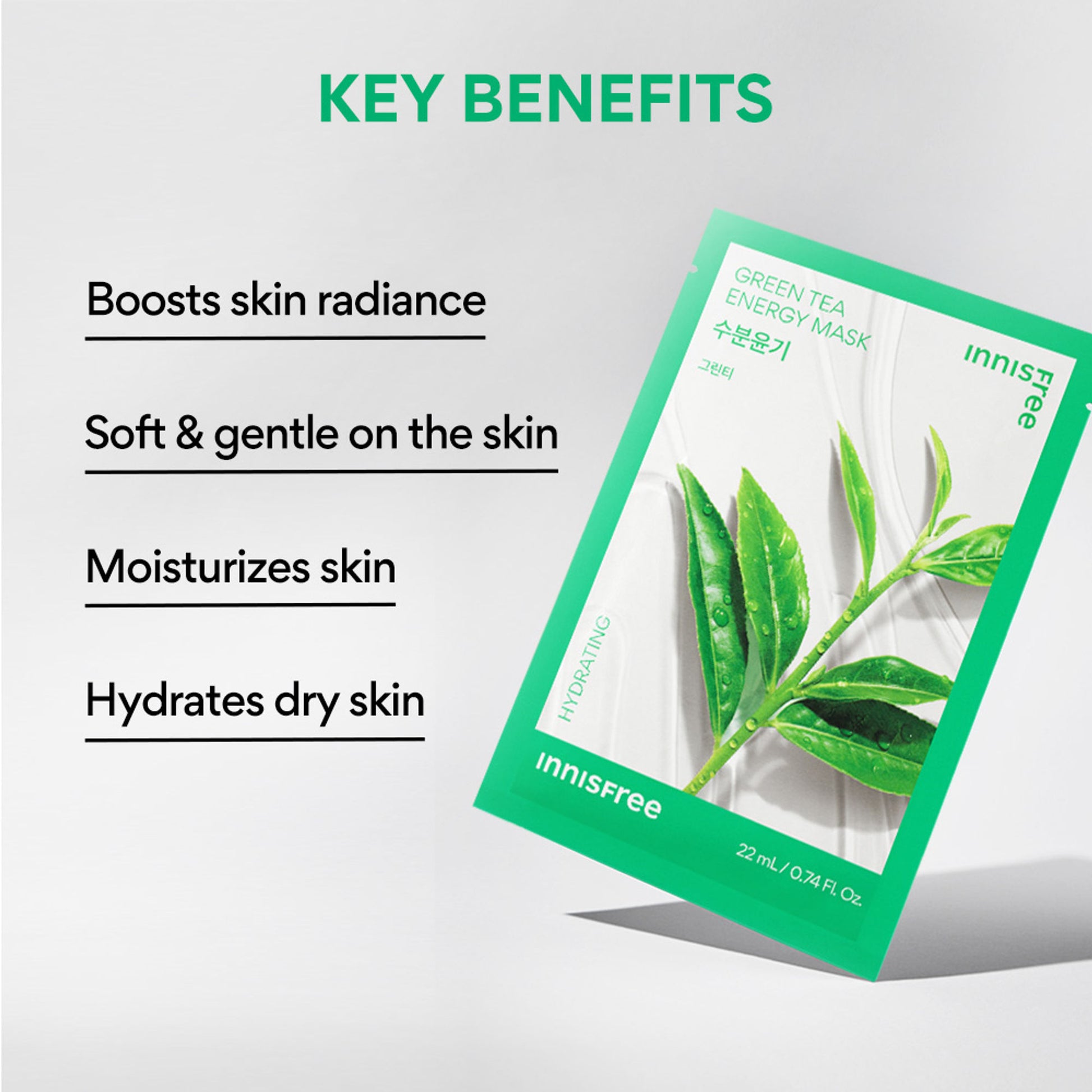 Innisfree Soothing Energy Sheet Mask Heartleaf - Calms Sensitive Skin - Green Tea