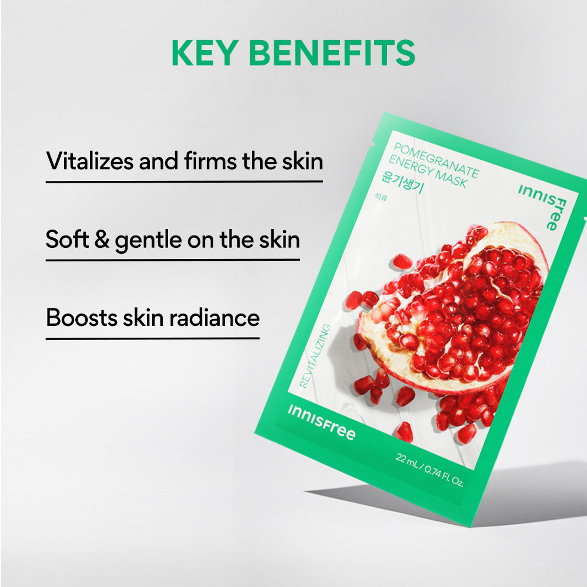 Innisfree Soothing Energy Sheet Mask Heartleaf - Calms Sensitive Skin - Pomegranate