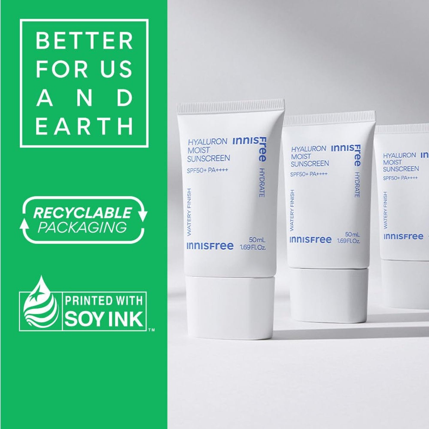Innisfree Hyaluron Moist Sunscreen SPF 50+ PA++++, No White Cast, Watery Finish