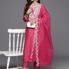 Dhiyona IE Ethnic Motifs Yoke Design Straight Thread Work Liva Kurta with Trousers & Dupatta