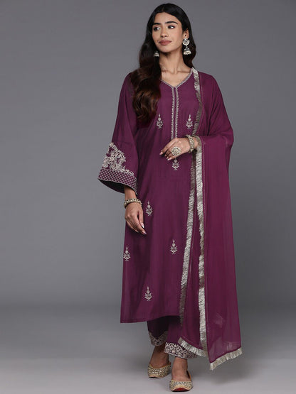 Dhiyona VA Women'sV-Neck Ethnic Motifs Embroidered Regular Kurta Set