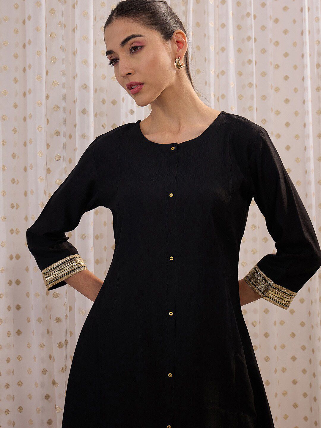 Indyancart IE Round Neck A-Line Liva Kurta