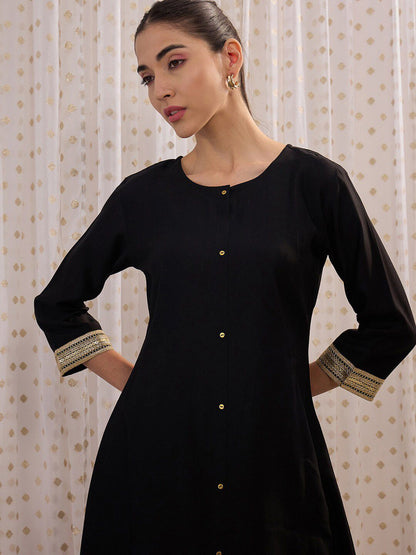 Indyancart IE Round Neck A-Line Liva Kurta