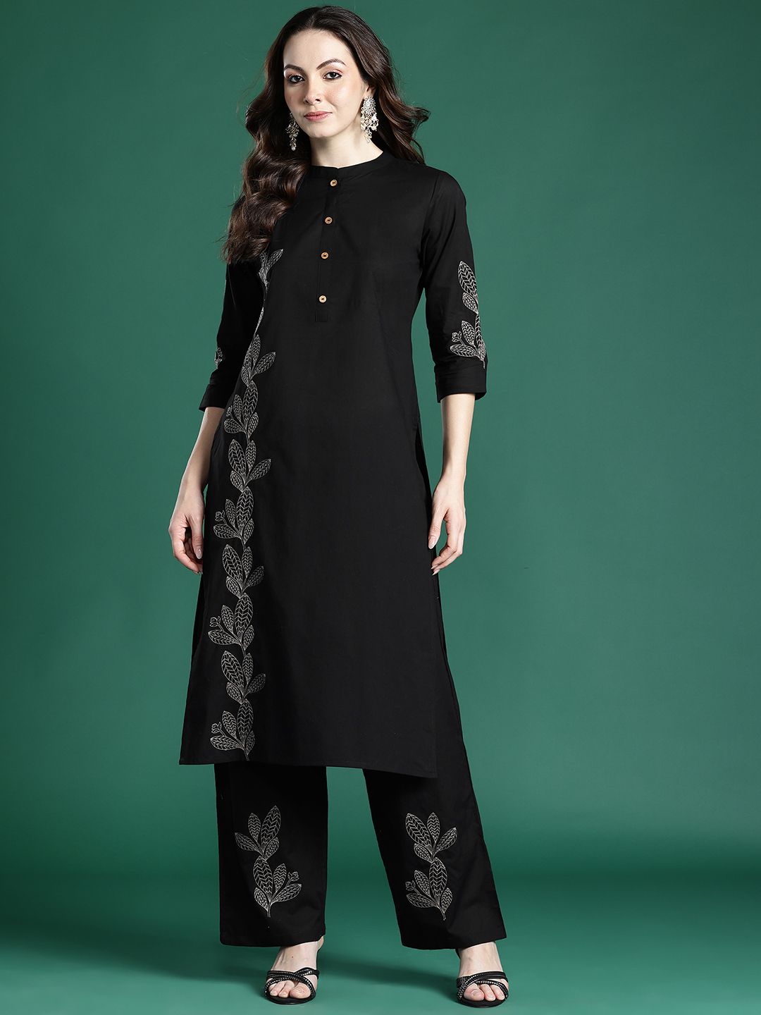 Floral Embroidered Pure Cotton Kurta with Trousers