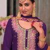 Indyancart IE Floral Embroidered Sequinned Chinon Straight Kurta With Palazzos & Dupatta