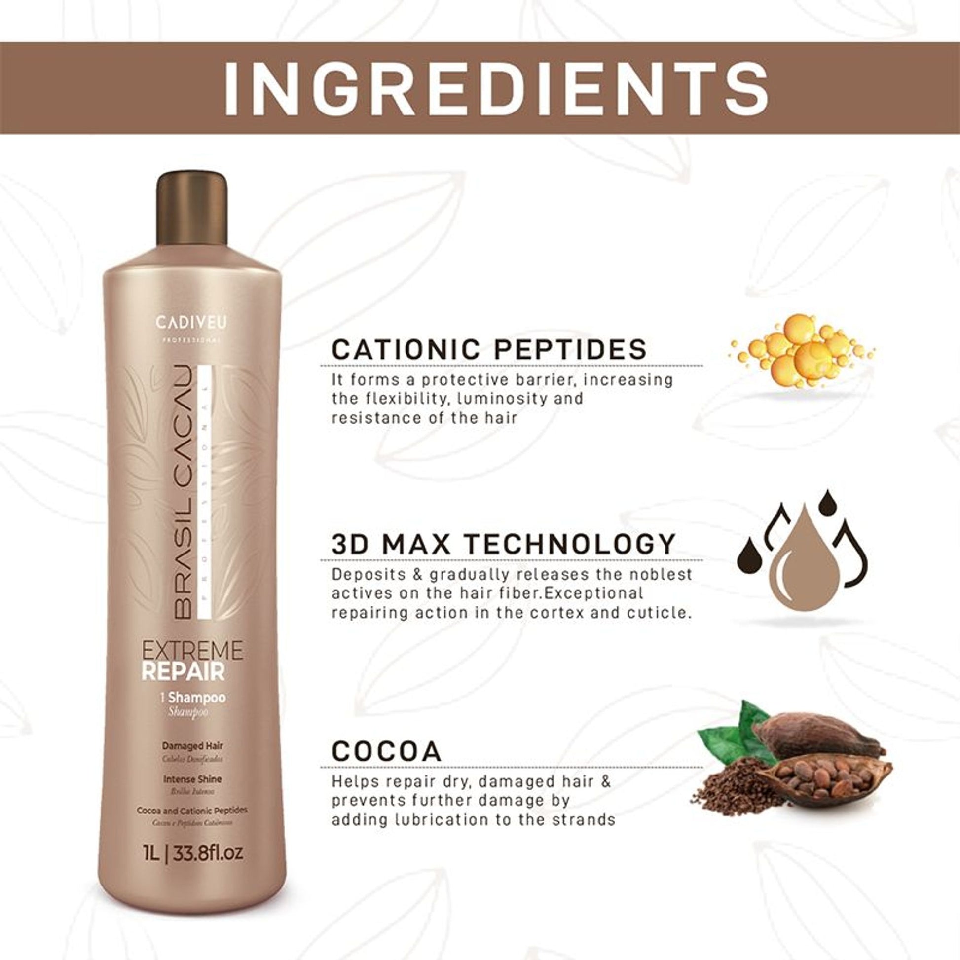 Brasil Cacau Professional Extreme Repair Shampoo Sulfate Free For Damaged Hair