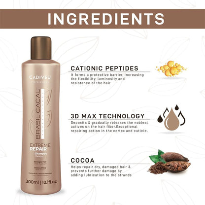 Cadiveu Brasil Cacau Professional Extreme Repair Shampoo Sulfate Free For Damaged Hair