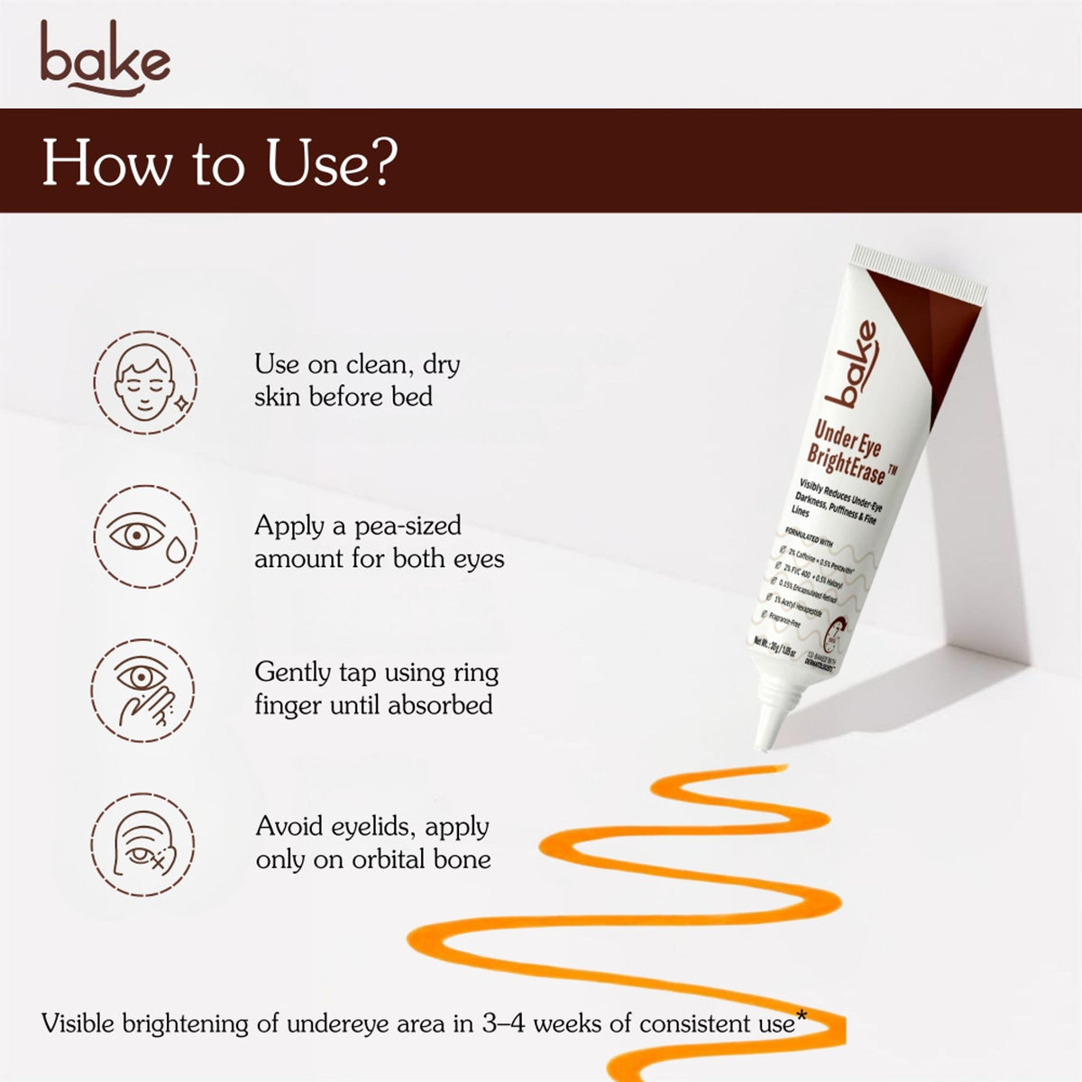 BAKE BrightErase under eye cream with 2% caffeine for reducing dark circles, puffiness, and fine lines around the eyes.