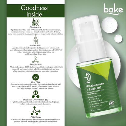 Bake 10% Niacinamide & Azelaic Acid Face Serum For Acne Scars & Dark Spots