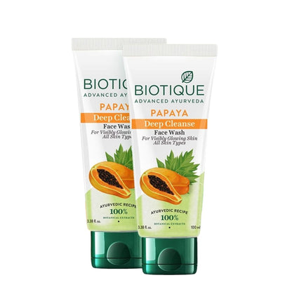 Biotique Bio Papaya Face Wash for all skin types, pack of 2, natural herbal cleanser for radiant, smooth skin