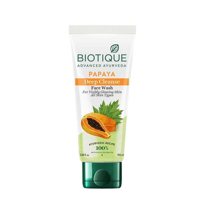 Biotique Bio Papaya Face Wash for all skin types, featuring natural ingredients and a gentle cleansing formula.