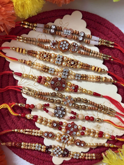 Anouk Set Of 10 Artificial Stones & Beads Thread Rakhi With Roli Chawal Chandan Mishri