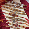 Dhiyona Set Of 10 Artificial Stones & Beads Thread Rakhi With Roli Chawal Chandan Mishri