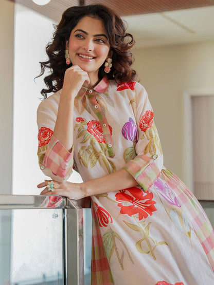 Women Floral Printed Regular Pure Cotton Kurta with Trousers