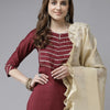 Dhiyona IE Maroon & Gold Yoke Design Gotta Patti Straight Kurta with Trousers & With Dupatta