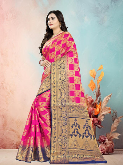 Indyancart RV Women's Banarasi Silk With Jacquard Print Saree  ( KVD681 )